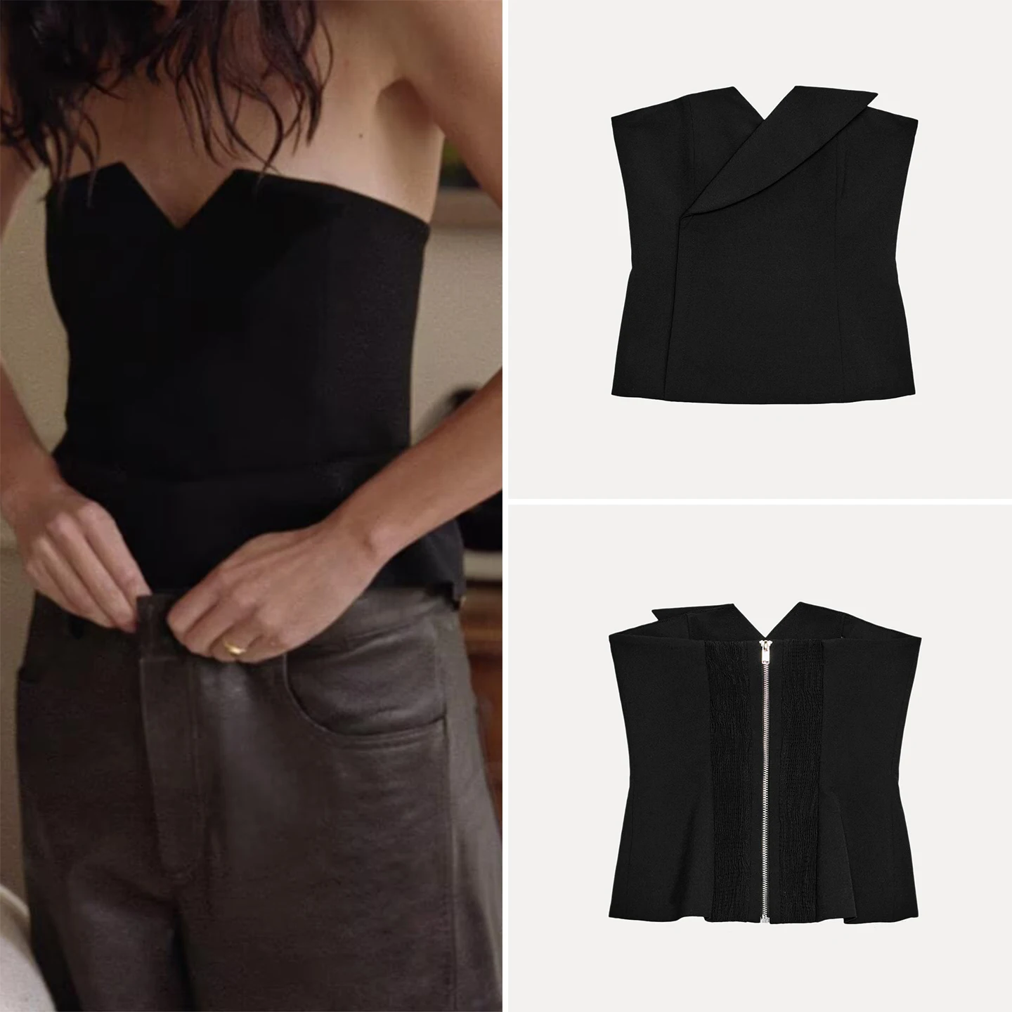 Z Women's Faion Personali Sweet Strapl Top Sli Versatile ort Length  Color Commute Sle Zipper Design