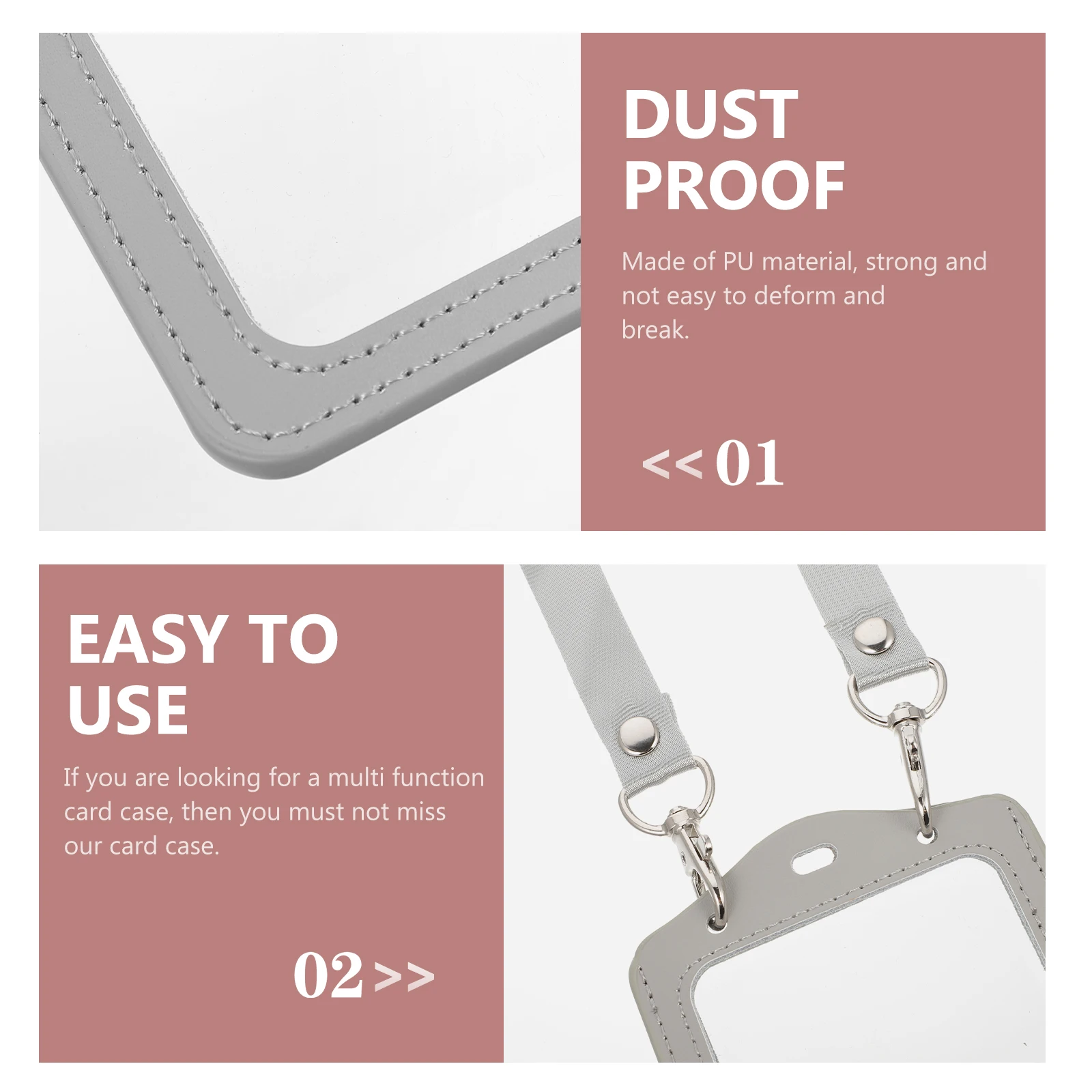 

PU ID Cards Holder Work Badge Protective Cover Lightweight Waterproof Dustproof Lanyard Double Sided Card Keeper Student