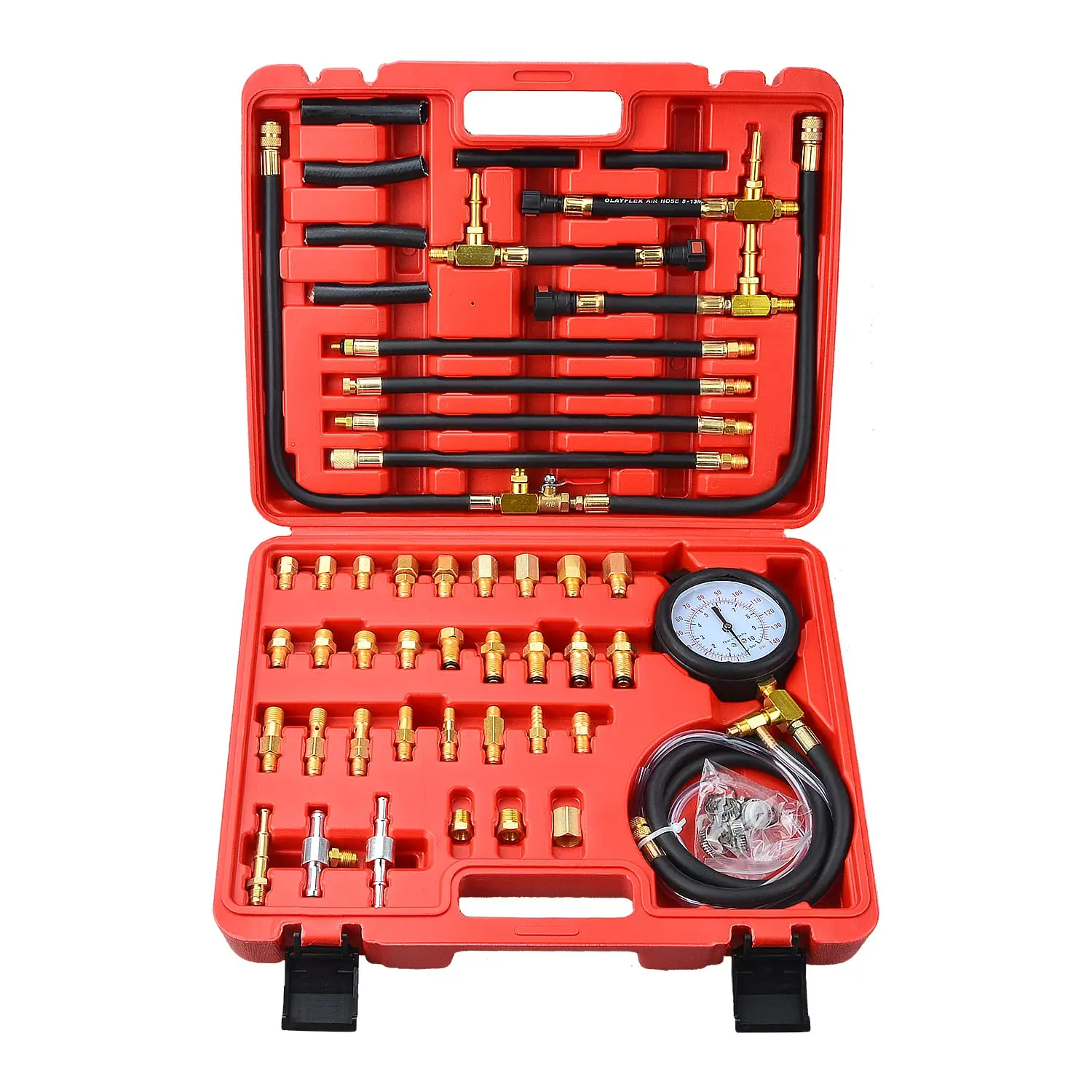 Quick Connection Fuel Injection Injector Pressure Tester Gauge Tools Kit 0-140 PSI with 9.49,7.89,6.30 Fuel Line Fittings Suitab