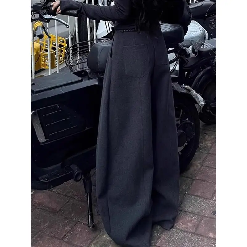 Pantalones de traje de lana con forro de Fce Extra largo para mujer, pantalones holgados de cintura alta para otoño e invierno, pantalones con corte de bota de tacón alto