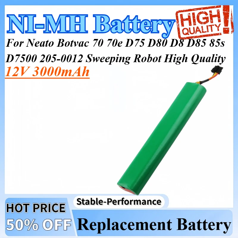 

12V 3000mAh Replacement NI-MH Battery For Neato Botvac 70 70e D75 D80 D8 D85 85s D7500 205-0012 Sweeping Robot High Quality