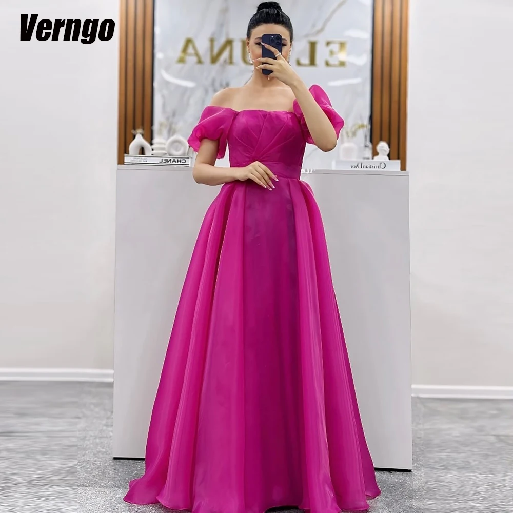 

Verngo A-line Organza Prom Dress Strapless Short Sleeves Evening Party Gown Long Formal Occasion Dress Robes De Soirée