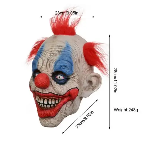 Rolig clownhuvudskydd Halloween skräck klädsel rekvisita leende joker latexmasker nöjespark hemsökt hus prank cosplay mask 10 best sales läskig clownmask - №2
