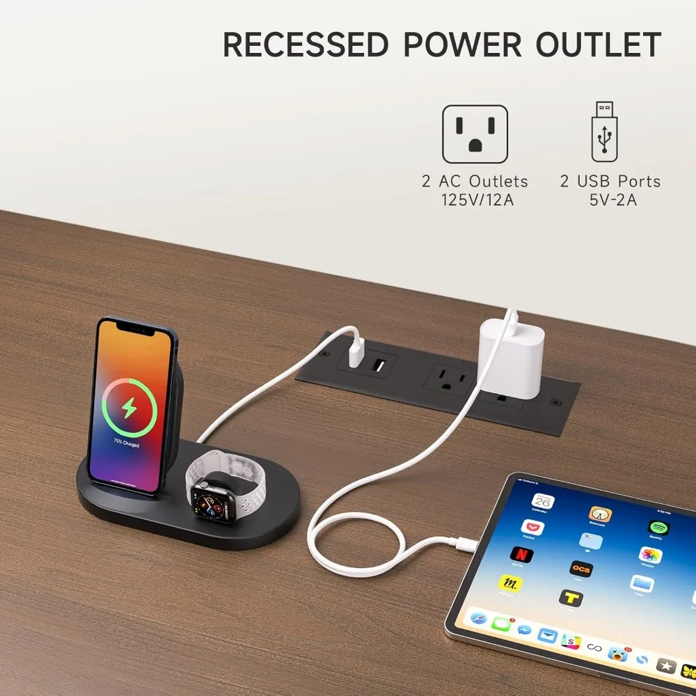 مركز ترفيهي حديث مع مخرج طاقة وحامل تلفزيون لأجهزة التلفاز مقاس 60 بوصة وتخزين وأرفف قابلة للتعديل #5