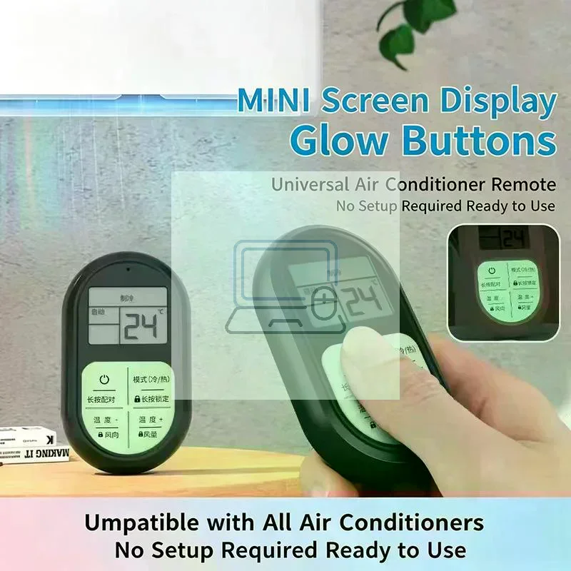 Universal Air Conditioner Remote Control Mini Portable Glow Buttons LCD Display for Home Commercial Place Use