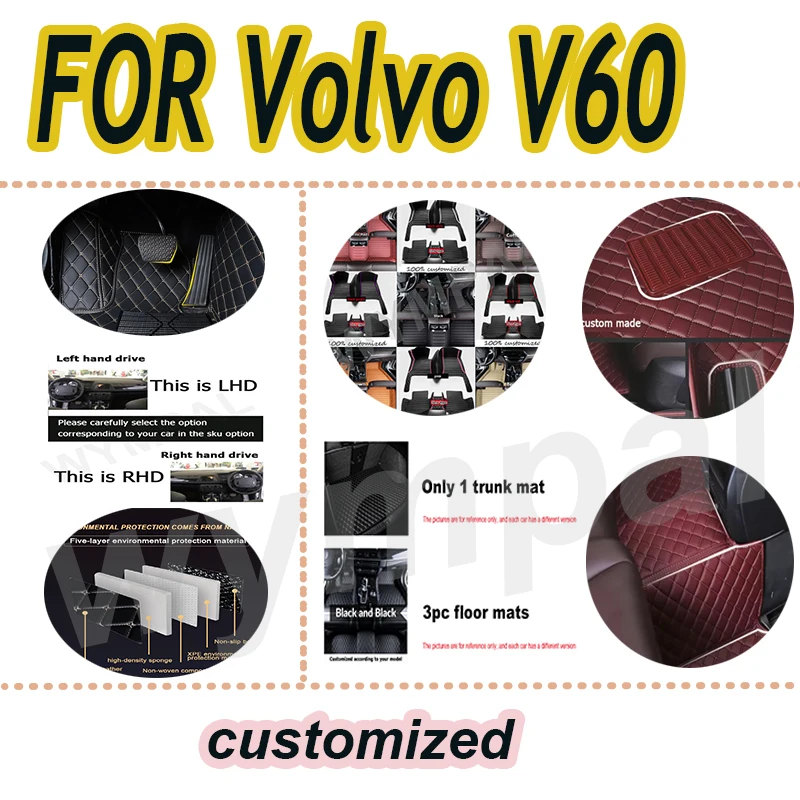 

LUXURY Car Mats For Volvo V60 2018~2022 Luxury Leather Foot Mat Auto Interior Parts