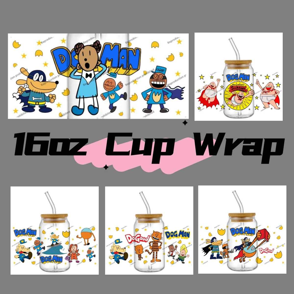 

Funny Comic Detective Dog Men Decal UV DTF Cup Wraps for 16oz Glasses Cups Waterproof UVDTF Phone Transfer Sticker DIY Mug Wrap