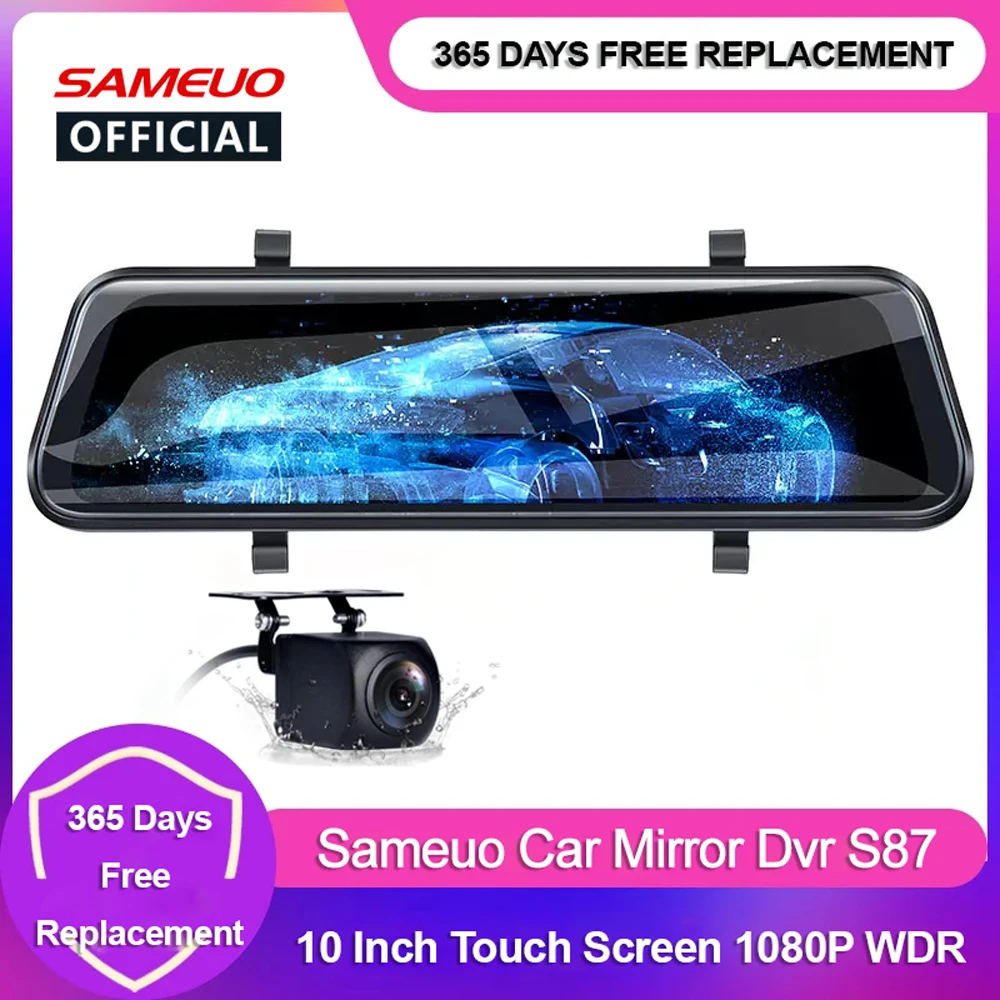 

Sameuo Mirror Camera Car Dvr 10inch Touch Screen Video Recorder Rearview WDR 1080P Dash Cam Front and Rear Car Camera Black Box