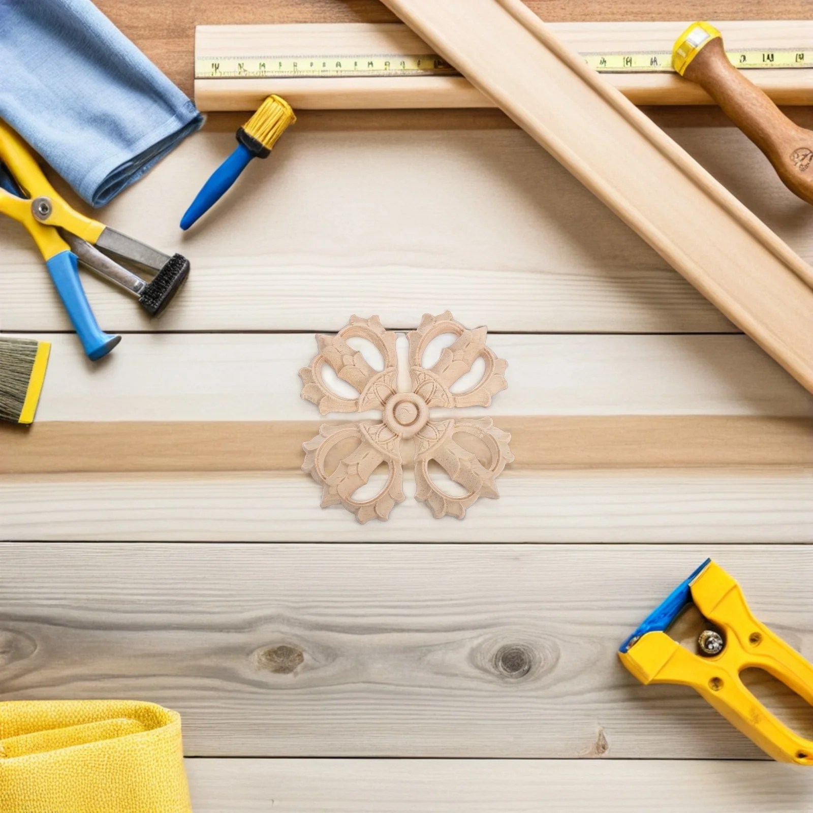 

6pcs European Style Appliques For Furniture Decoration Carved Corner Onlays Unpainted Solid Natural Grain Wood Trim For Cabinet