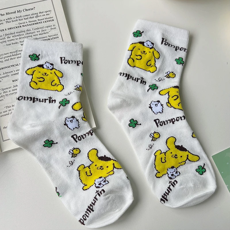 Anime Sanrio Kawaii Socks Pom Pom Purin Bad Badtz Maru Cute Student Summer Thin Comfortable Breathable Socks Toys Girls Gifts