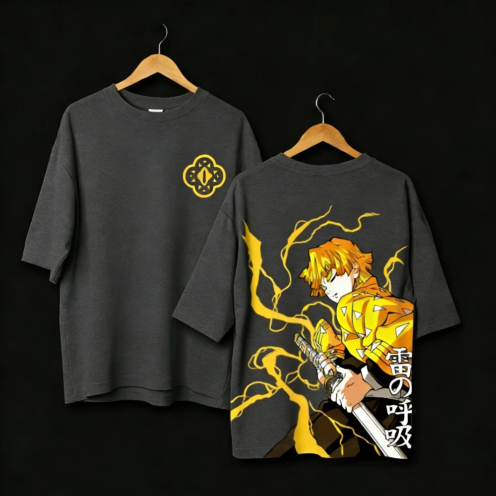Plus Size Demon Slayer Anime Printed Men, Women T-shirt Casual Parent Child Tops Fashion Street Wear Y2K Harajuku Style Summer