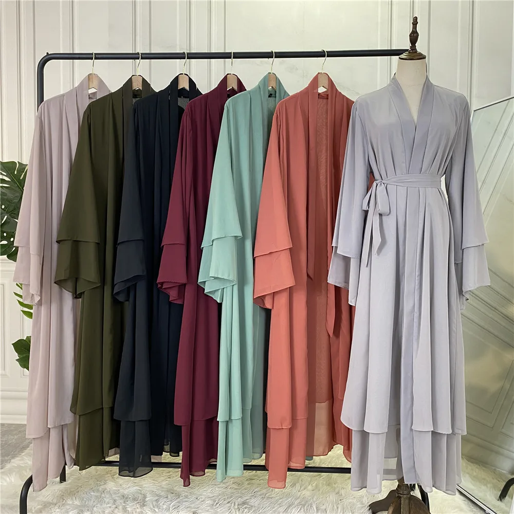 Imagem -06 - Vestido Kaftan de Chiffon Muçulmano para Mulheres Roupas Islâmicas Abayat de Duas Camadas Robe Longo Plissado Marocaína Caftan Hijab Abayas Dubai