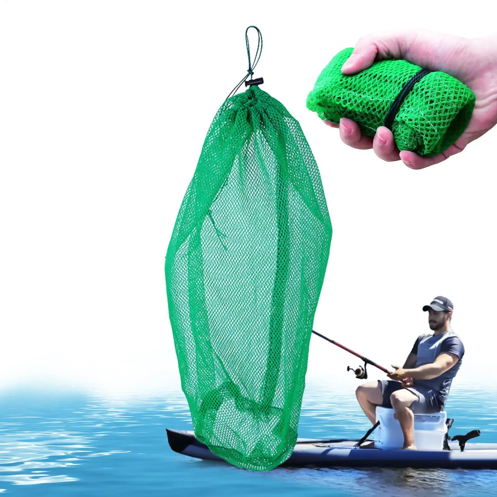 

Fish Bag Fish Catch Drawstring Bag Portable Nylon Mesh Sack For Fruit Produce Vegetable Diving Outdoor Sports Equipment Storage