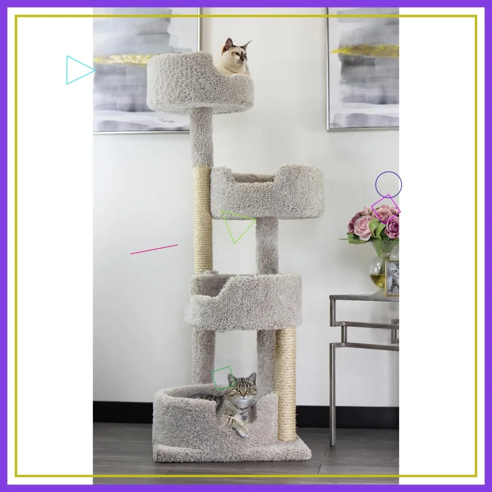

Multi-Level Cat Tower with Sisal Rope, Carpeted Posts, Easy Assembly for Cats