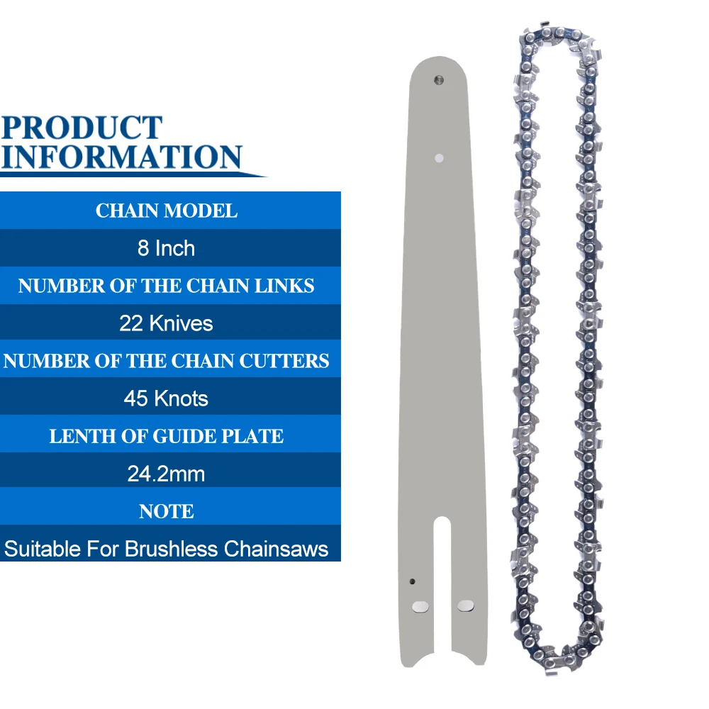 8 inch Chain Guide Set Electric Chainsaw Chains & Guides for Wood Cutting Chainsaw Parts Replacement Electric Saw Accessory