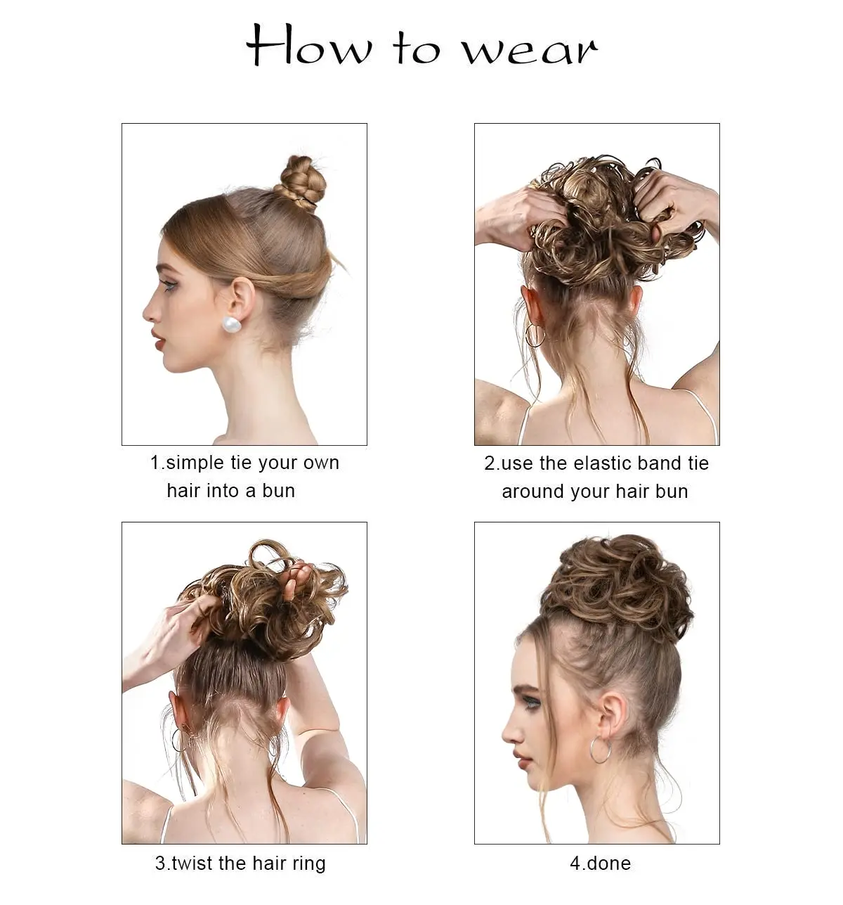 Messy Hair Bun Hair Pieces Wavy Curly Synthetic Updo Fake Scrunchies Ponytail Extension for Women Messy Hair Bun Hair Pieces