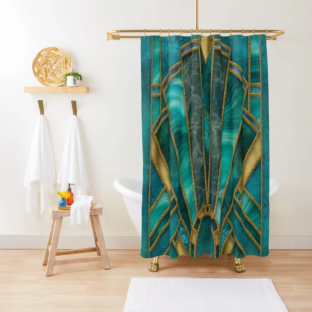 Elegant Stained Glass Art Deco Window With Marble And Gemstone Shower Curtain Shower Waterproof Bathroom Decor Curtain