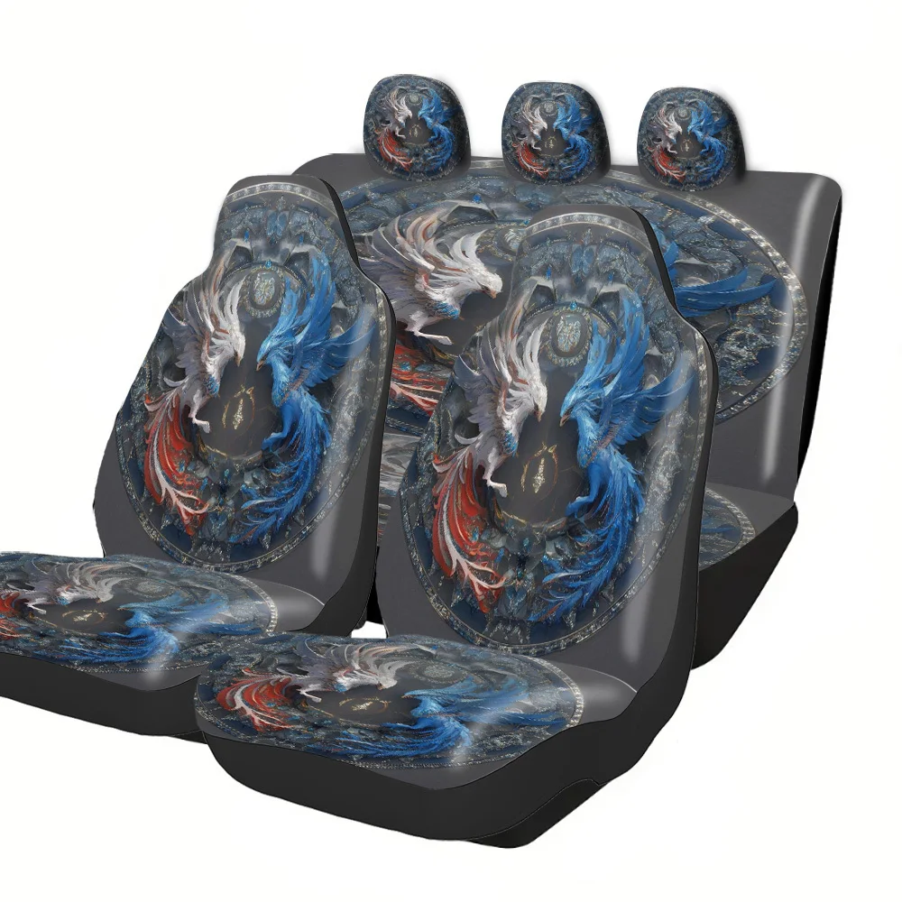Stylish Car Seat Covers Featuring Two Phoenixes In A Circular Design, Perfect For Halloween, Christmas, New Year, And Easter. A