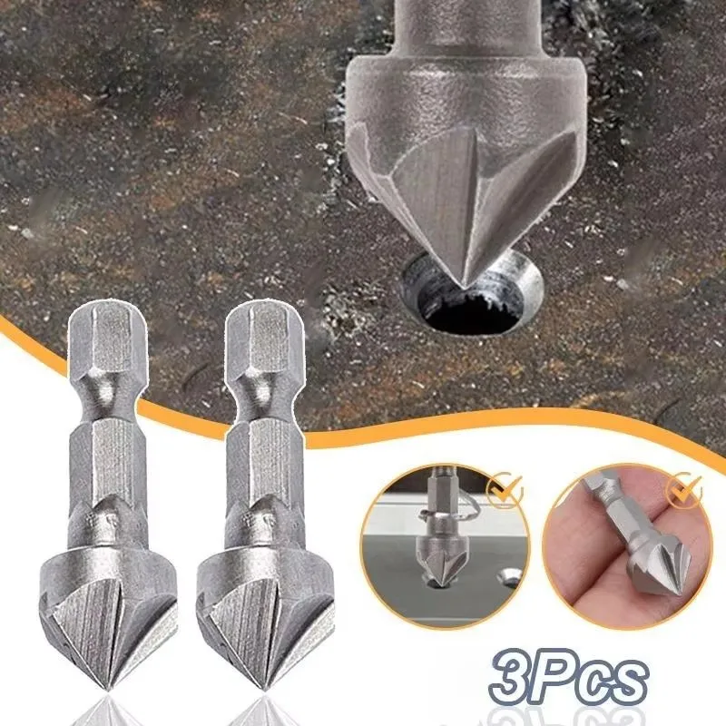1/2/4/6pcs Hexagonal Shank Five Blade Countersunk Drill Woodworking Hole Opener Spot Facer Deburring Drill Bit