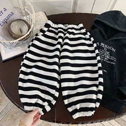 Children's Sports and Casual Pants  Autumn 2024 Black and White Wide Striped Casual Pants for Children Versatile Pants for Boys