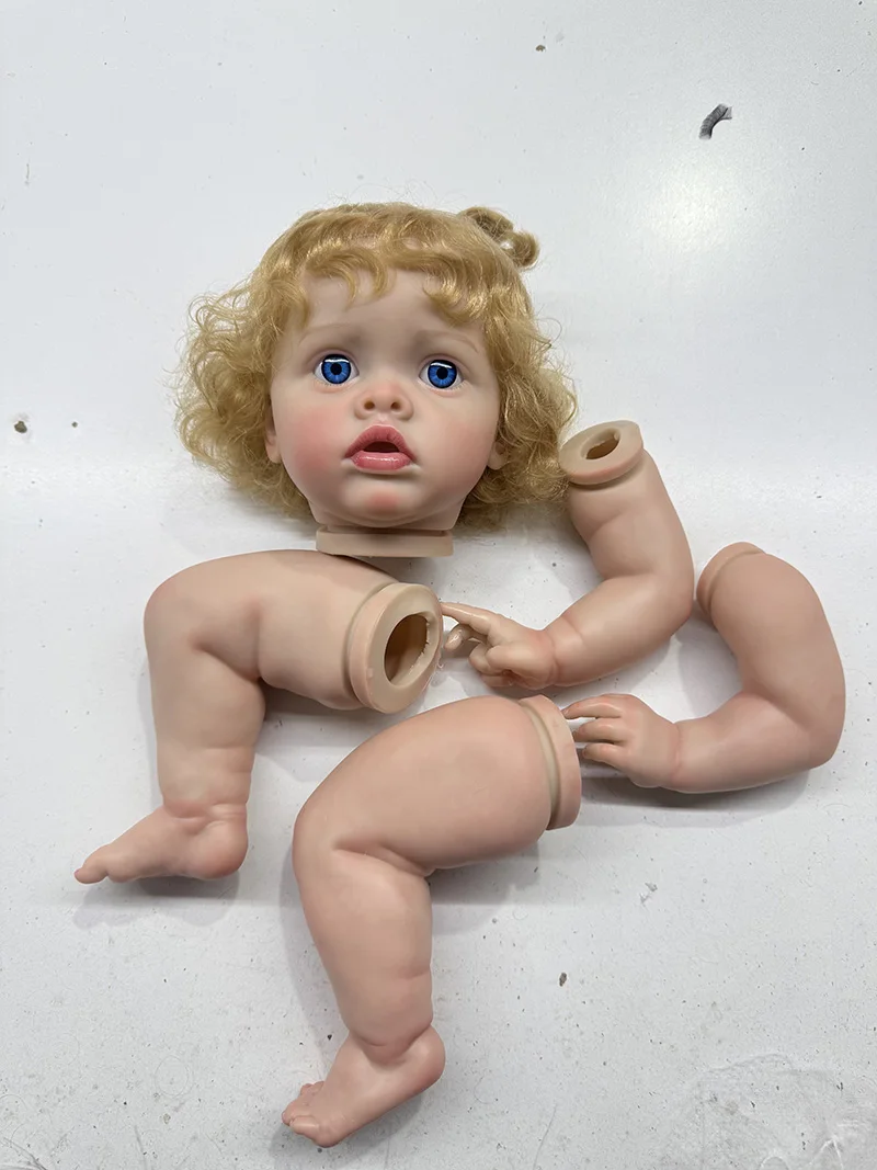 NPK 20'' Unassembled Hand-Painted 3D Skin DIY Doll Parts Reborn Benjamin with Implanting Curly Hair Cloth Body and Eyes Include