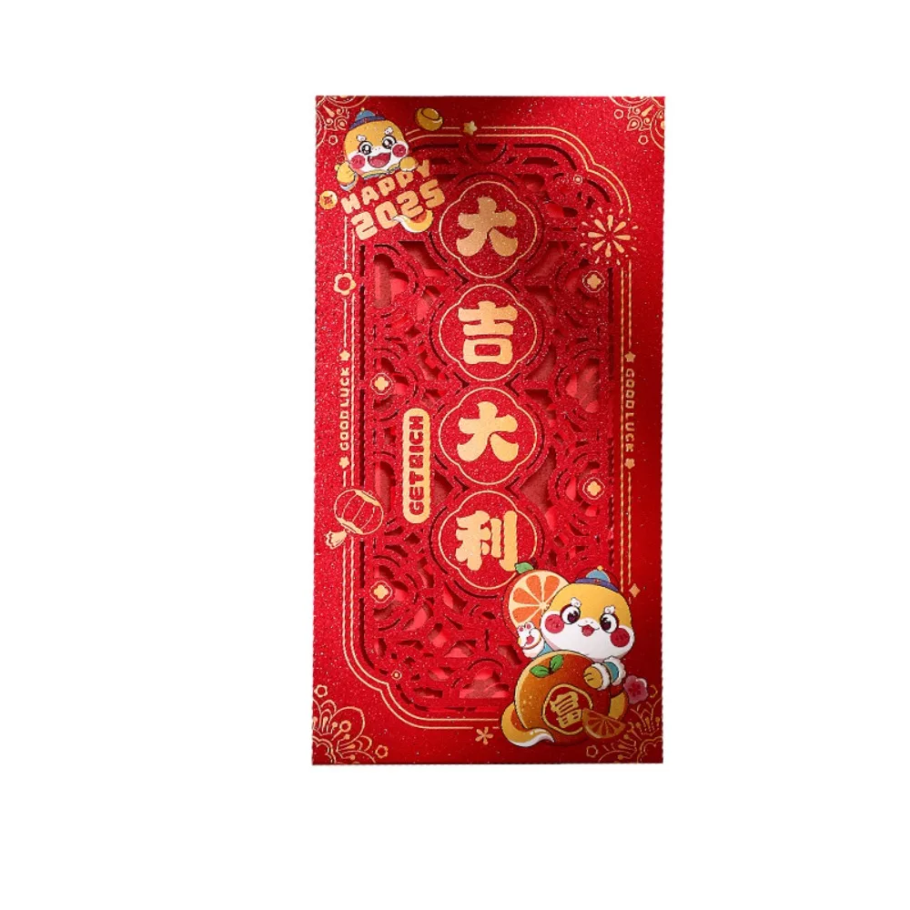 6pcs 3D Chinese New Year Red Envelope with Tassel Mixed Pattern Lucky Money Bag Hollow HongBao Year of The Snake