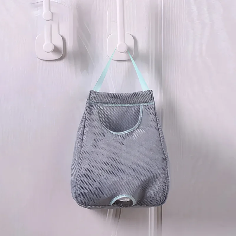 Multi‑Pocket Wall‑Hung Mesh Storage Bag, Breathable Hanging Organizer Pouch for Kitchen Plastic Garbage Bag Collection