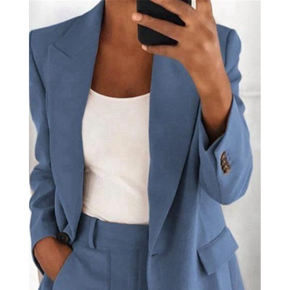 Autumn Women Single Button Nothched Collar Blazer Fashion Femme Long Sleeve Jackets Coat Elegant Office Lady Workwear Outfits