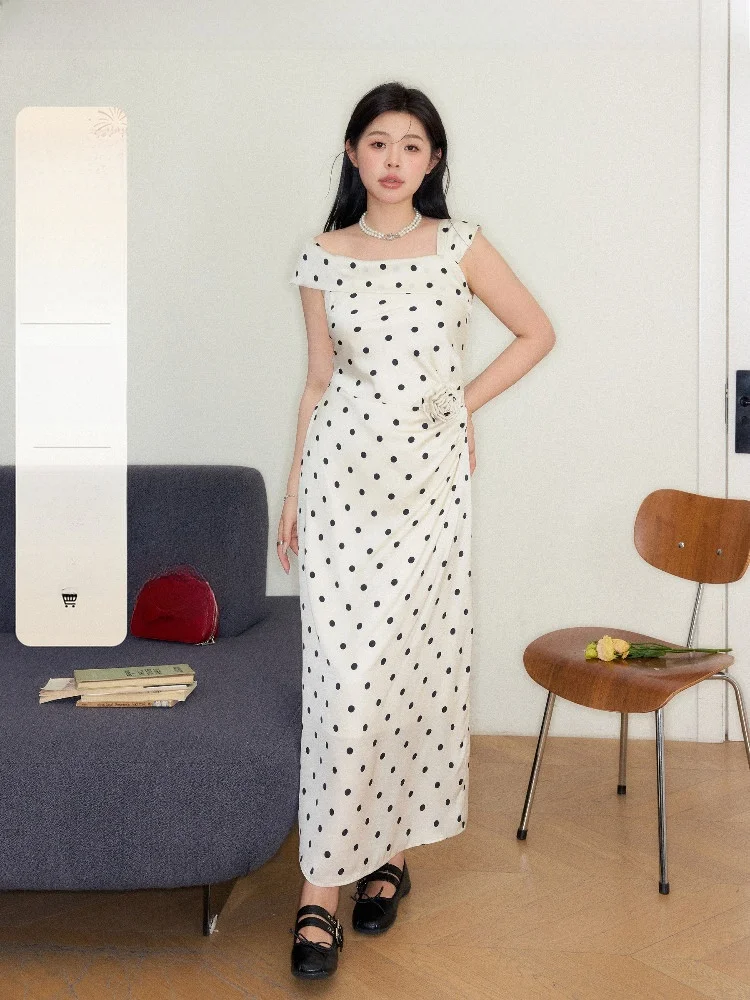 

Летнее длинное платье JULULOOK большого размера в горошек с 3D-цветами для полных женщин, из полиэфирного волокна, без рукавов