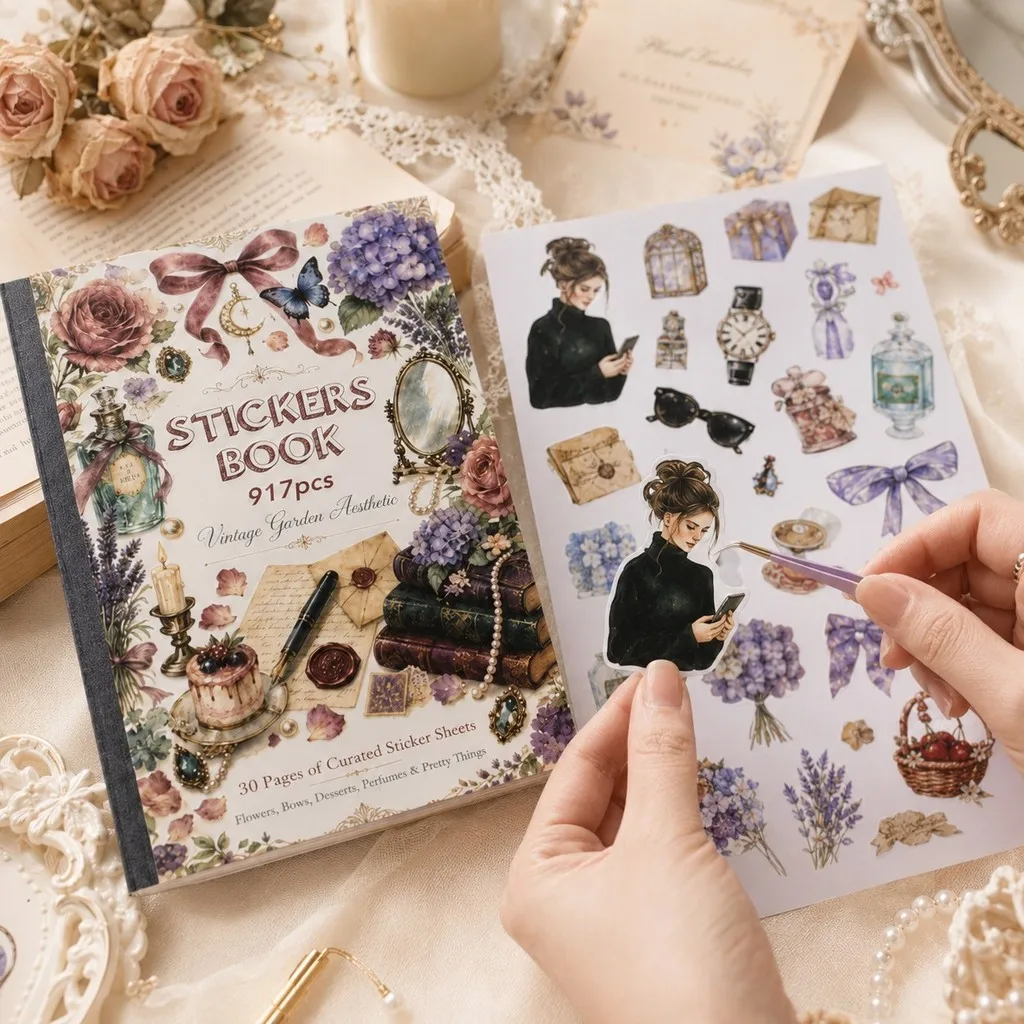 917 PCS /30sheets Scrapbook Paper Stickers Book Vintage Material Decoration Stickers Hand Account Collage Junk Journal  Stickers