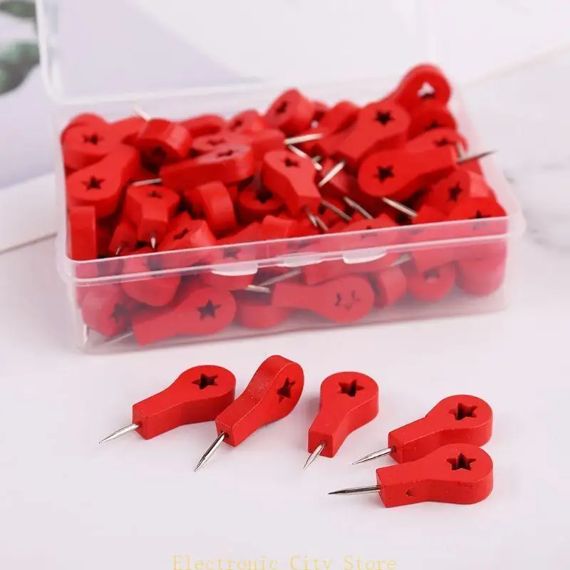 80 PCS علامات الخريطة الخشبية رسم جدار صور جدار الفلين دبابيس Thumbtack Pushpins أدوات الطلاء Hu8d