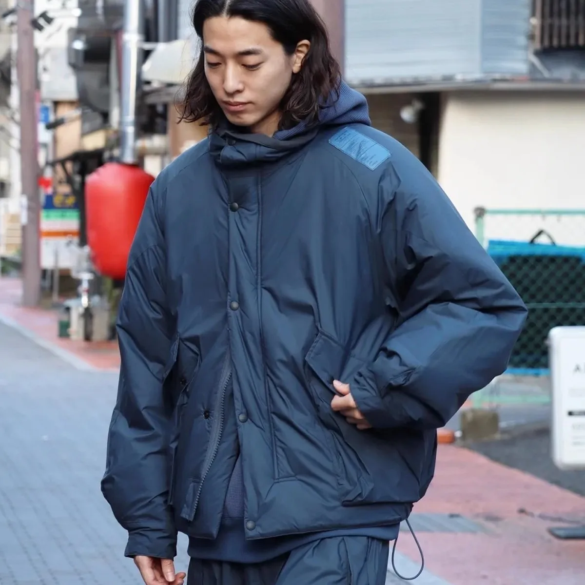 Nhoollywood Half Coat Military Nylon P Cotton Hidden Hat Stand Collar Jacket Large Pocket Casual Fashion Urban Style Men's Coat