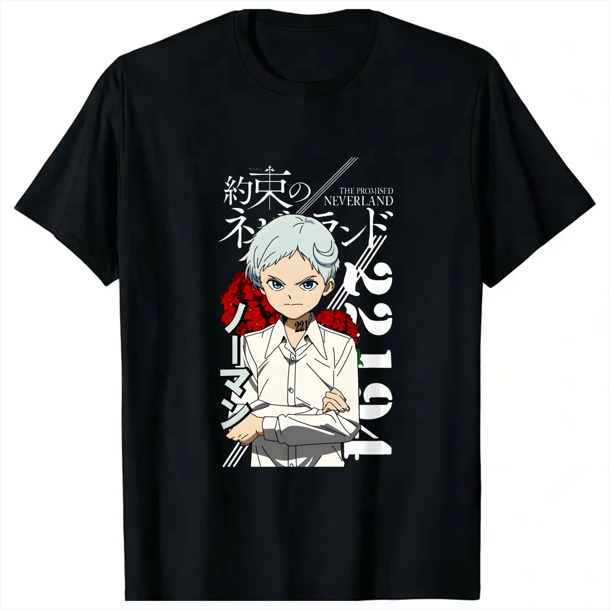 Norman, The Promised Neverland Men T Shirt  Novelty Tees Short Sleeve Crewneck T-Shirts Cotton Summer Tops