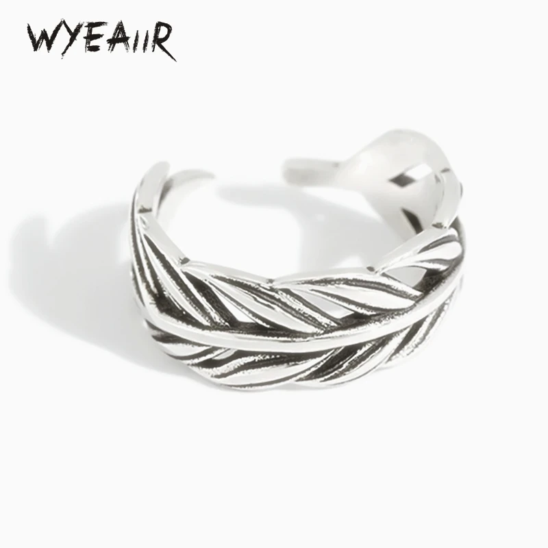 

WYEAIIR стерлингового серебра 925 пробы, милые полые перья и листья, открывающееся кольцо изменяемого размера для женщин, ювелирные изделия