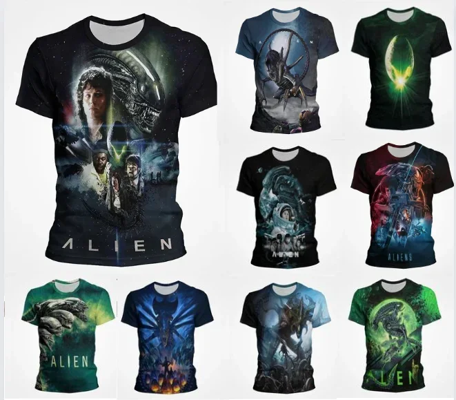 2024 New Alien Movie Character Print T-Shirt 3D Horror Face Hugger Graphic Men's Short Sleeves Tee Shirt Kids Fashion Streetwear