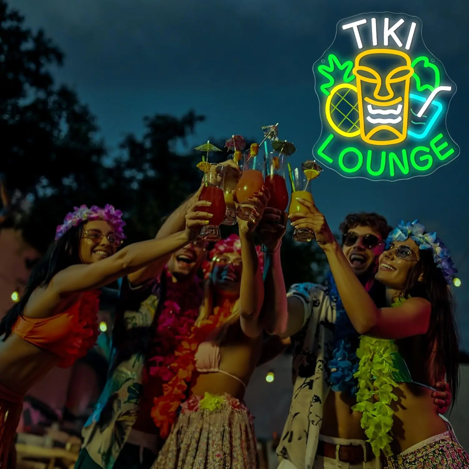 Tiki Lounge Neon Sign USB Dimmable LED Neon Light for Man Cave Beer Home Bar Store Beach Party Decor Christmas Birthday Gift