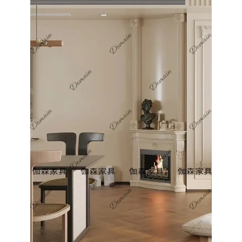 BJ French Solid Wood Carving Corner Fireplace Cabinet Light Luxury Simulation Fire Fireplace Decorative Cabinet Retro Design Cor