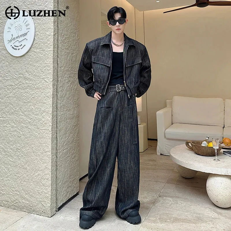 

LUZHEN Stripe Textured Two-piece Sets Men's Fashion 2025 Elegant Handsome Straight Casual Pants Pockets Decorate Jacket JY4491