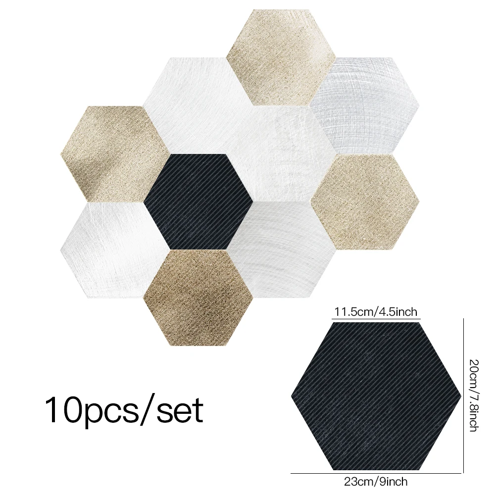 Gold Black White Marble Hexagon Tiles Floor Wall Stickers Kitchen Bathroom Home Decor Peel & Stick Twill Surface Art Wall Decals