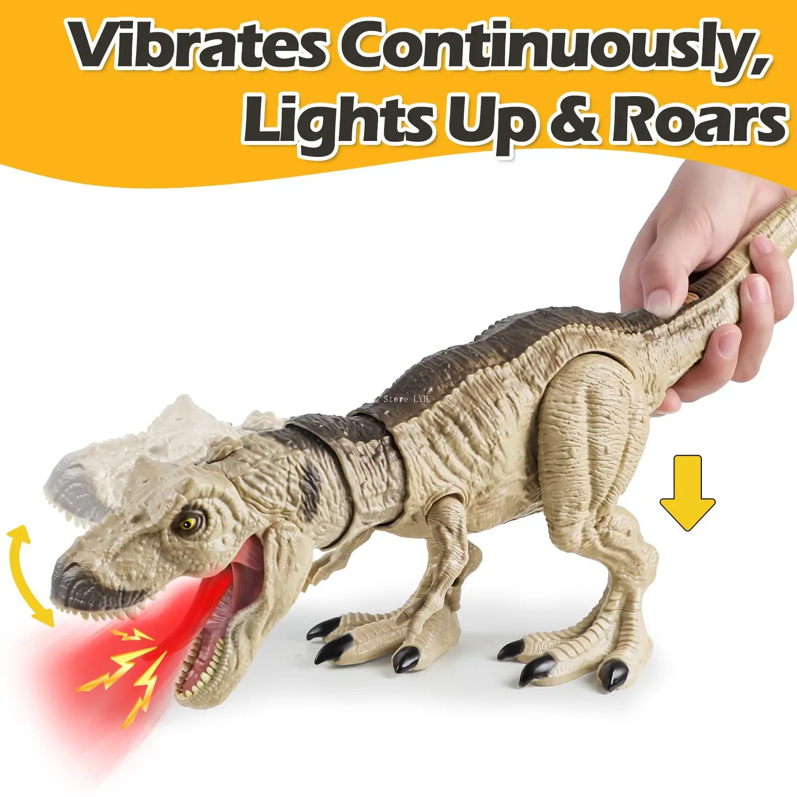 Khaki Tyrannosaurus Rex Dinosaur Toy T-Rex with Vibration Roaring, Lights, Spray, Movable Jaws & Limbs Birthday for Kids