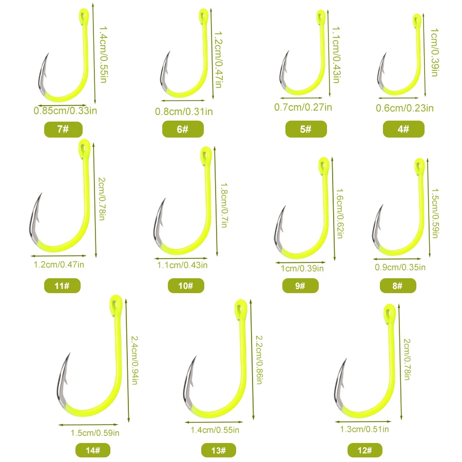 FTK 50PCS ami da pesca affilati in acciaio ad alto tenore di carbonio spinato pesca fluorescente gancio durevole amo da combattimento per attrezzi da pesca con occhio per carpa