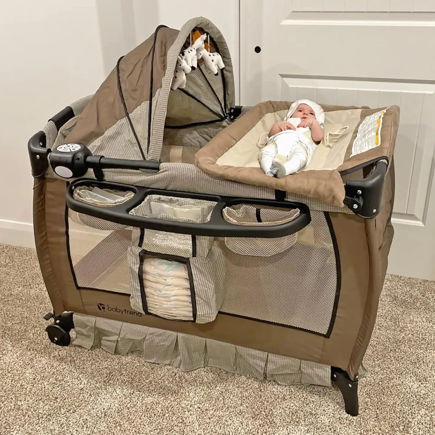 Deluxe Nursery Center Playard with Bassinet, Canopy Toys, Changing Table & Organizer