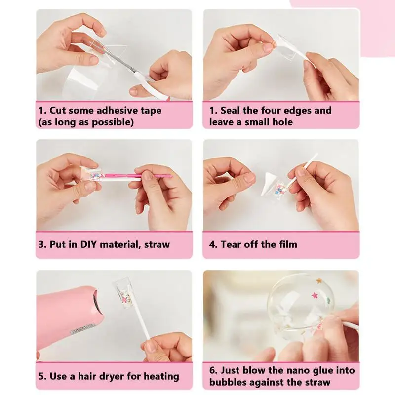 Adhesive Blowable Bubble Tapes Colorful Glitter Double-Sided High Sticky Nano Bubble Tape For Diy Craft Pinch Toy Making