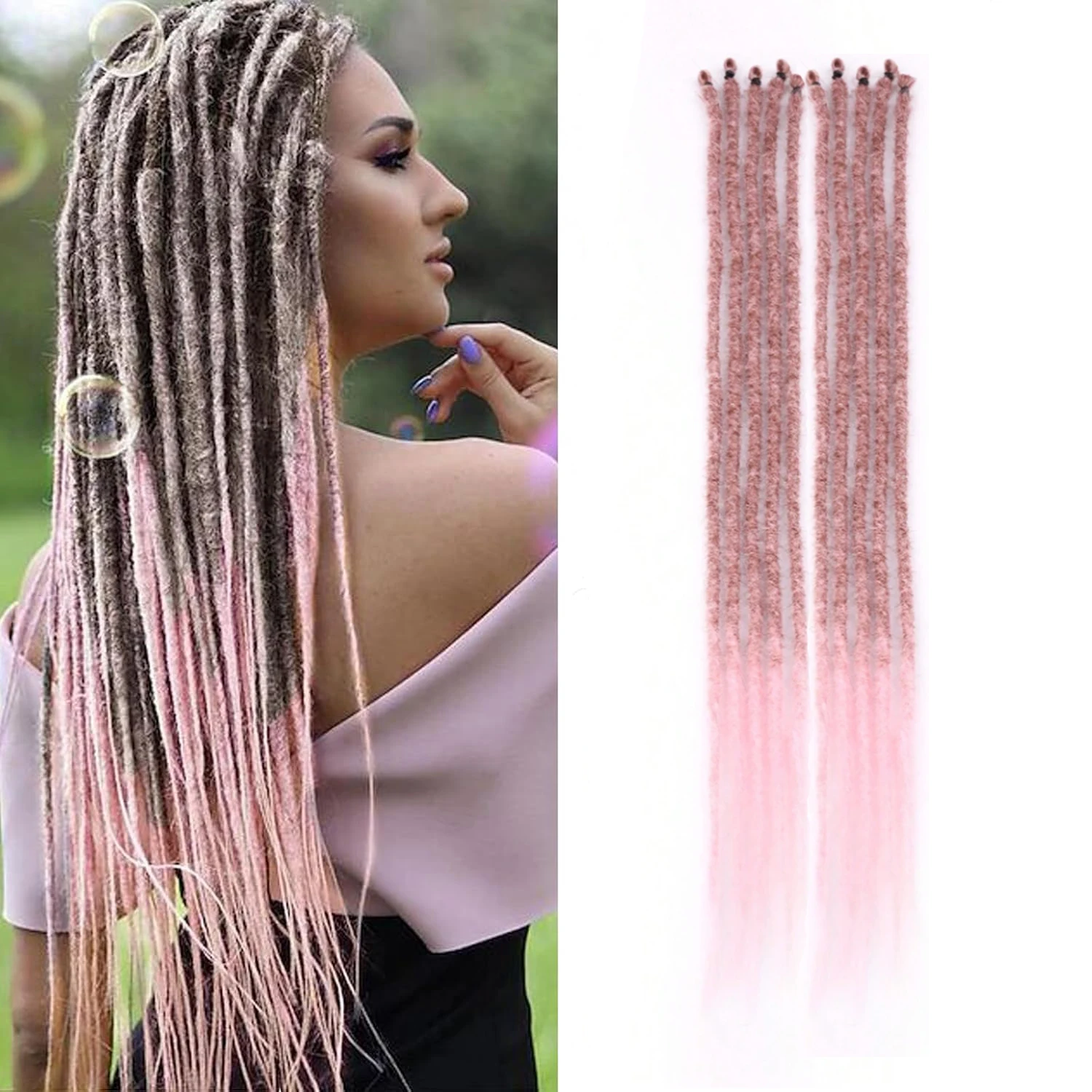 Synthetic Dreadlock Extensions 24 Inch 5 Strands/Pack Single Ended Thin Dreads Extensions Crochet Soft Hippe Dreads Handmade Loc