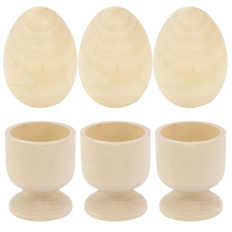 5Pcs Wooden Easter Egg Wood Artificial Bird Pigeon Egg Kids DIY Painted Eggs Cup Holder For Home Easter Day Party Decor Supplies