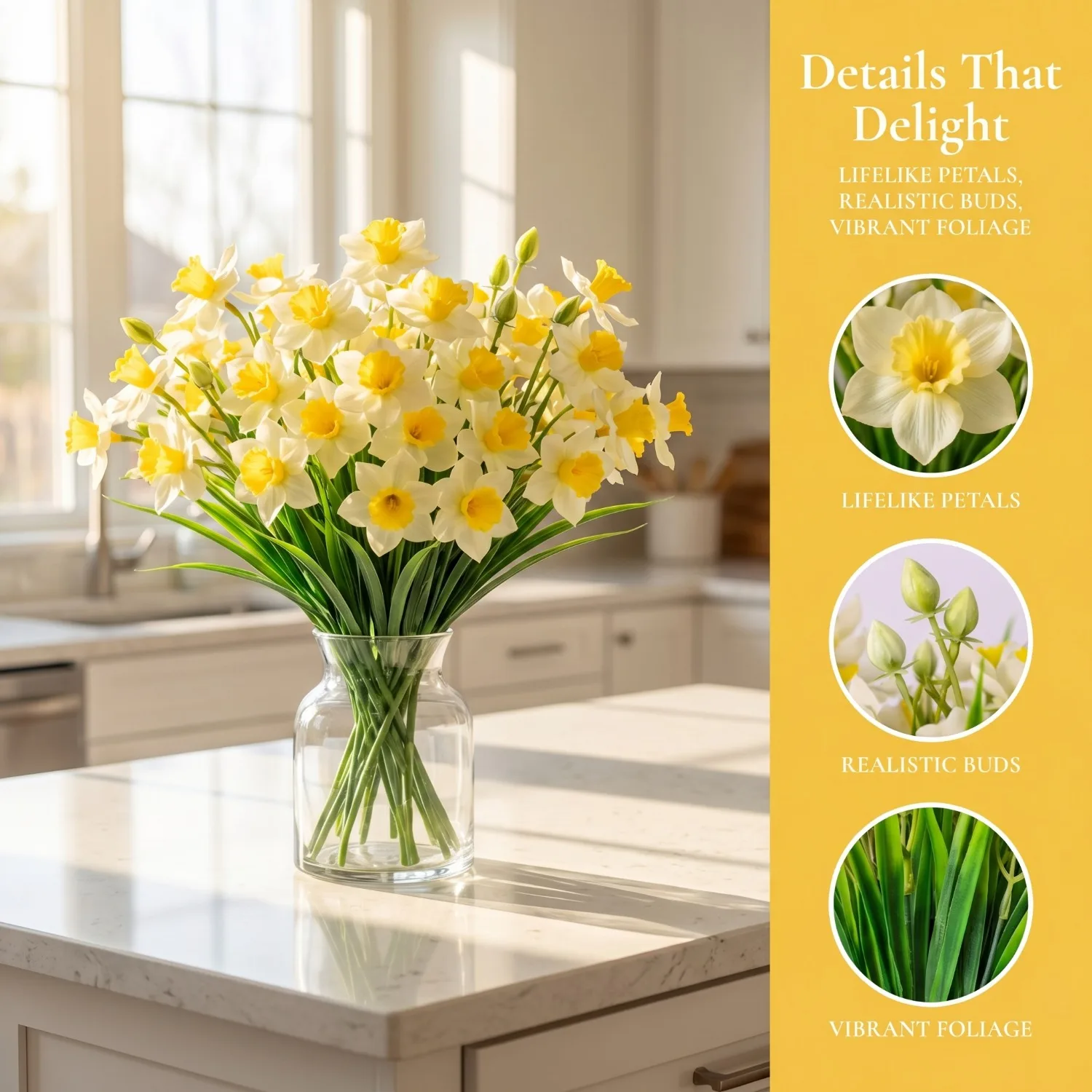 3/6/9 Pcs Faux Daffodil Flowers Artificial Narcissus Realistic Fake Flower for Home Decor, Office, Wedding, New Year Decoration