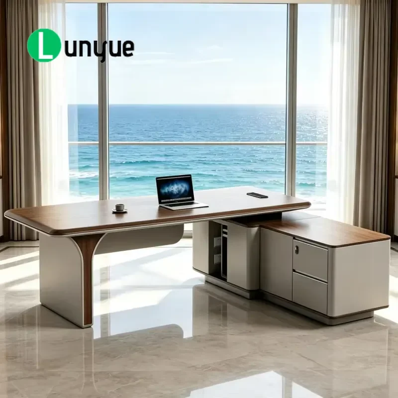 Custom Modern L-Shaped Modular Executive Desk Large Storage Multi-Functional Cable Box Wooden Material For Villa Office Use