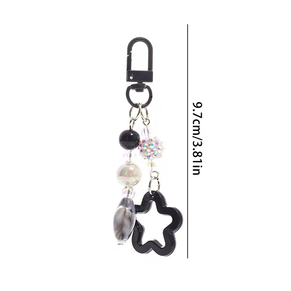 Gradient Color Star Beaded Keychain Imitation Pearl Acrylic Hollow Pentagram Keyring Girls Earphone Case Phone Decor Ornaments image 6
