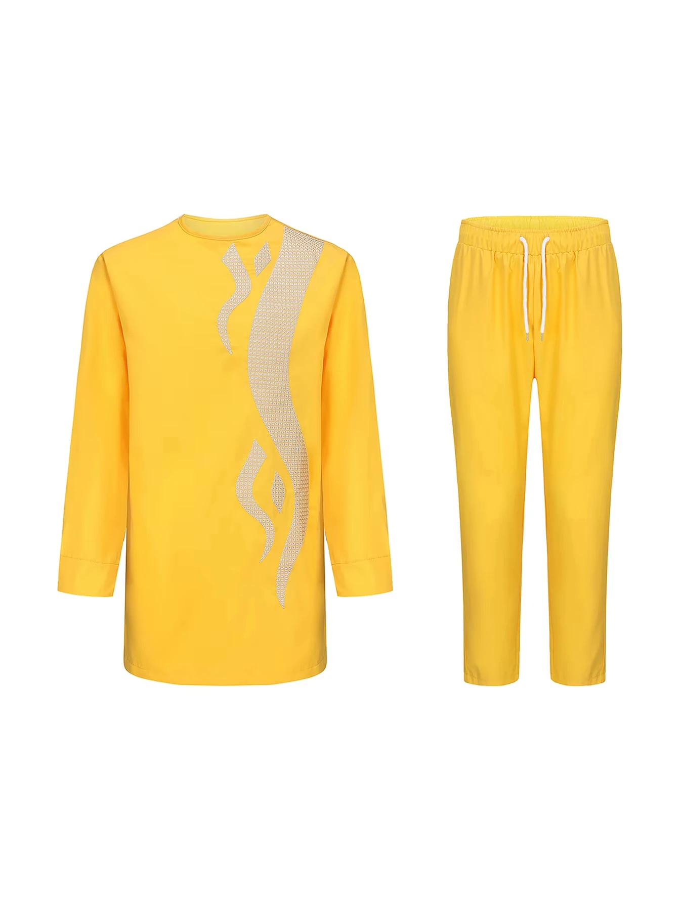 Traje caftán de verano para hombre, Top de manga larga con cuello redondo, pantalones, traje tradicional redondo africano, estilo nacional, novedad