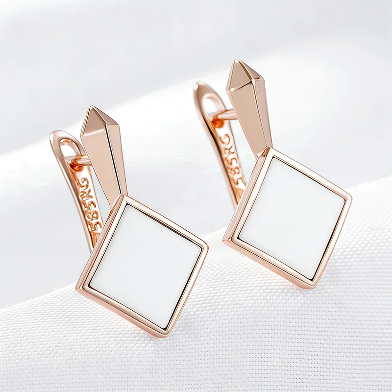 Wbmqda 21*13mm White Enamel Drop Earrings For Women 585 Rose Gold Color High Quality Daily Fine Jewelry Accessories